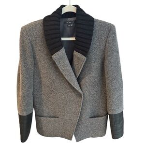 Theory Charcoal Gray Blazer with Black Trim